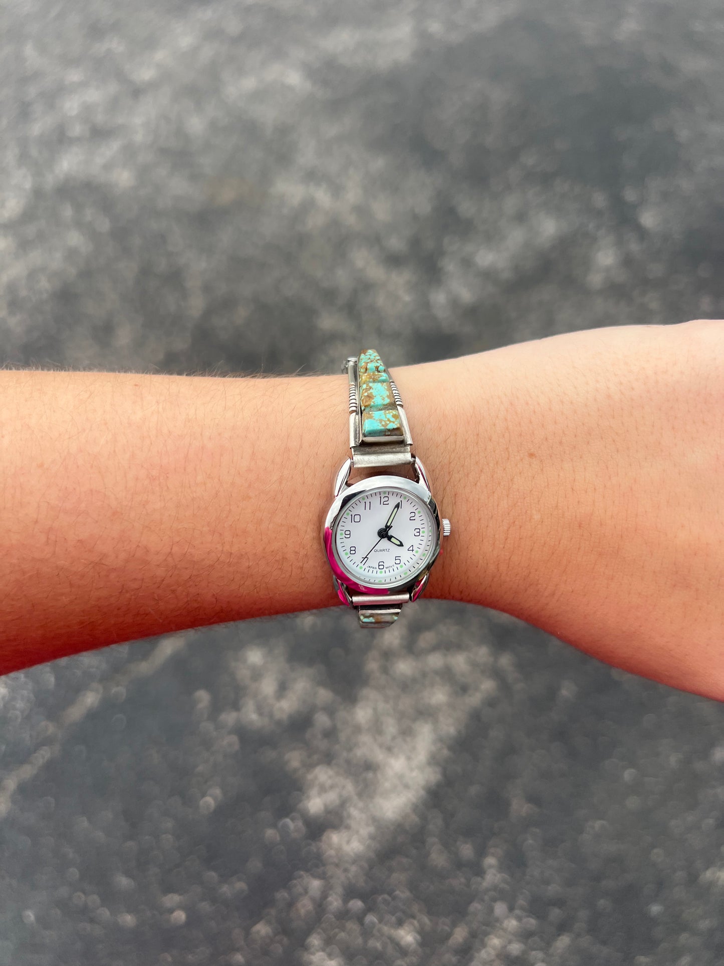 Turquoise Cobblestone Inlay Watch Number 8 Mine Navajo Handcrafted
