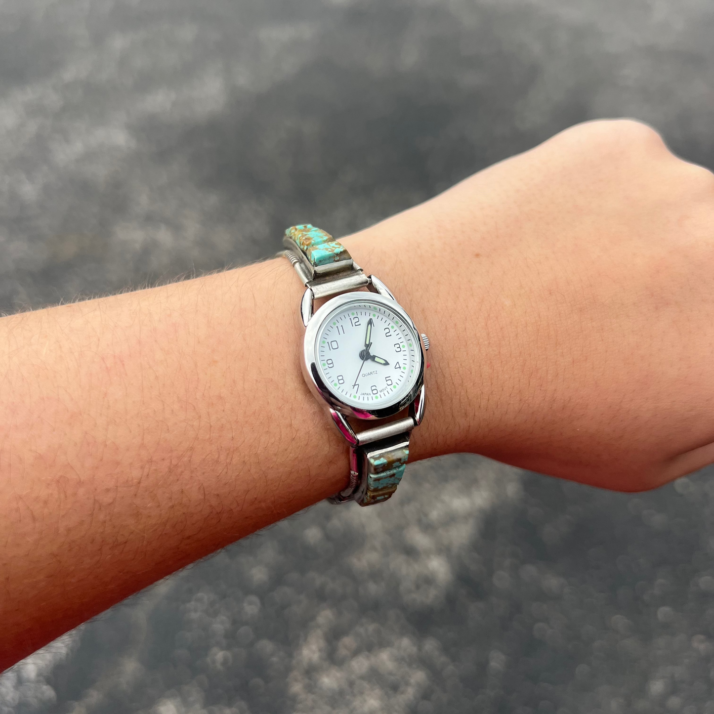Turquoise Cobblestone Inlay Watch Number 8 Mine Navajo Handcrafted