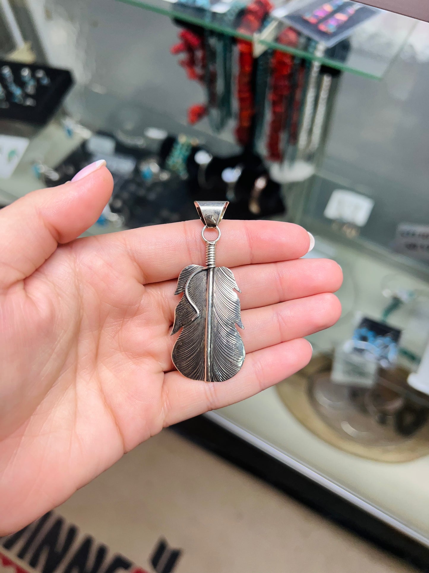 Vintage Genuine Sterling Silver Feather Pendant