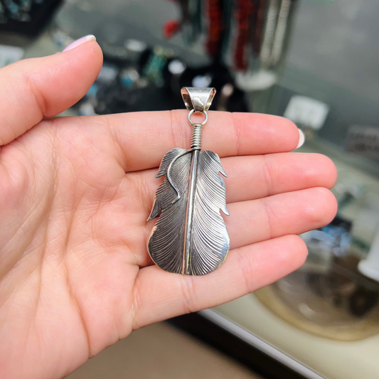 Vintage Genuine Sterling Silver Feather Pendant