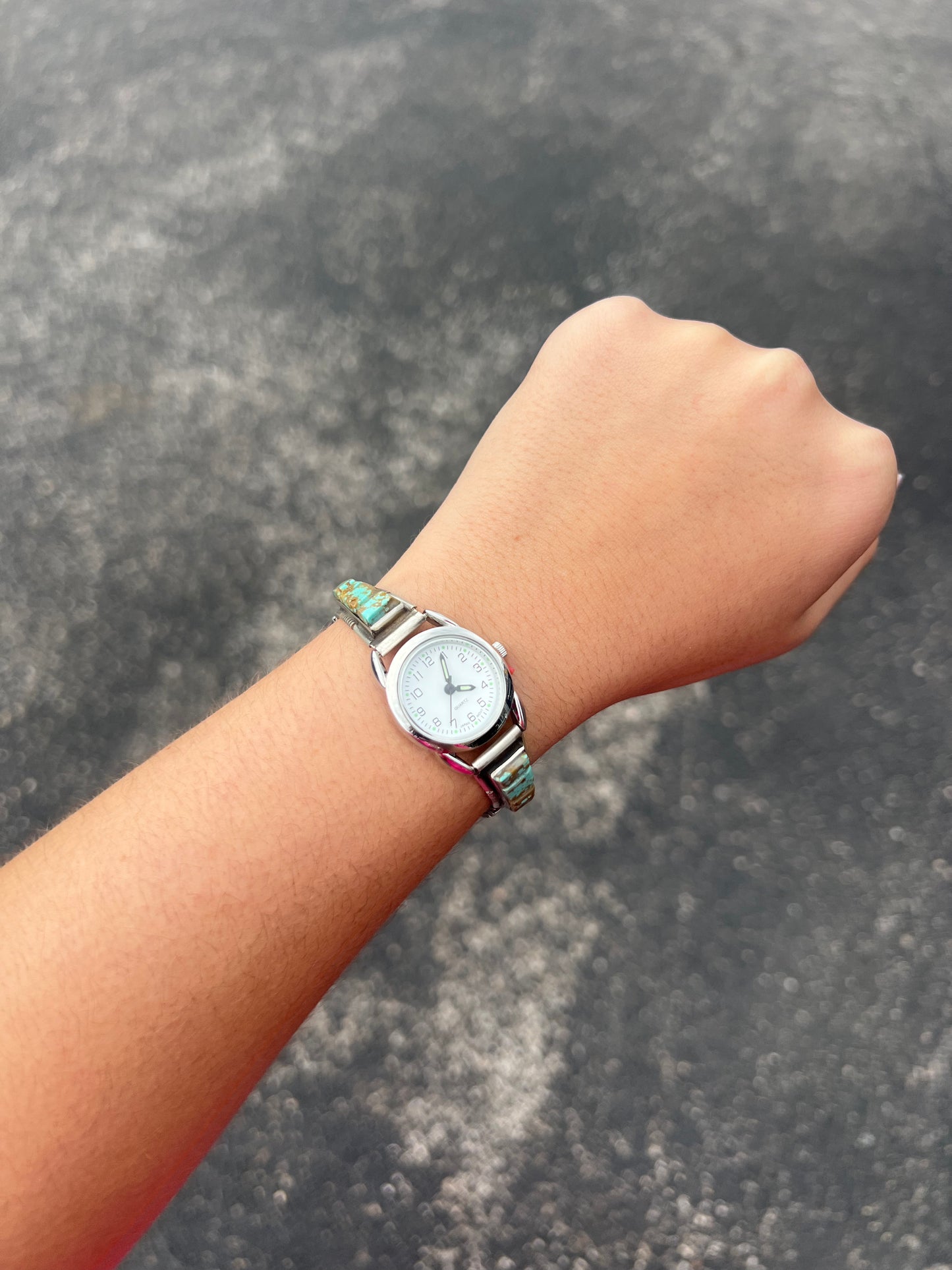 Turquoise Cobblestone Inlay Watch Number 8 Mine Navajo Handcrafted