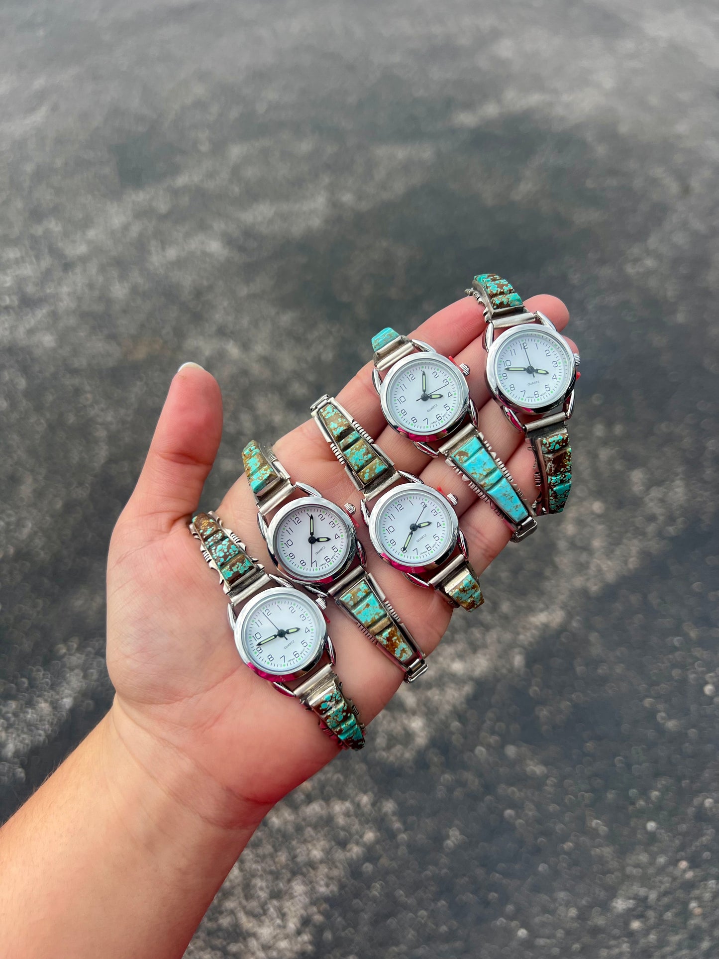 Turquoise Cobblestone Inlay Watch Number 8 Mine Navajo Handcrafted