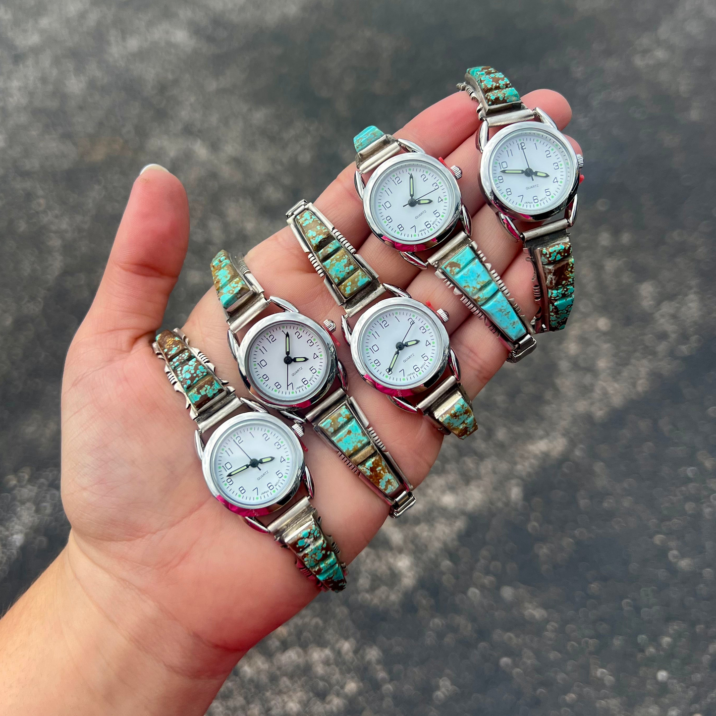 Turquoise Cobblestone Inlay Watch Number 8 Mine Navajo Handcrafted