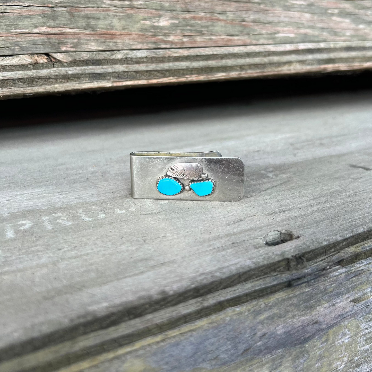 Vintage Genuine Turquoise and Sterling Silver Money Clip