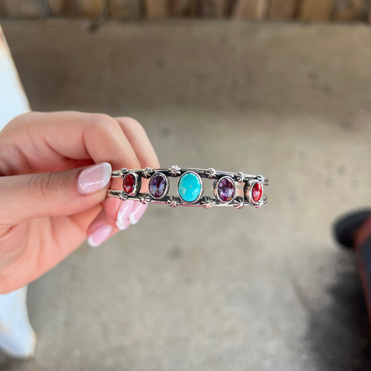 Turquoise, Purple and Red Spiny Oyster Sterling Silver Cuff Bracelet