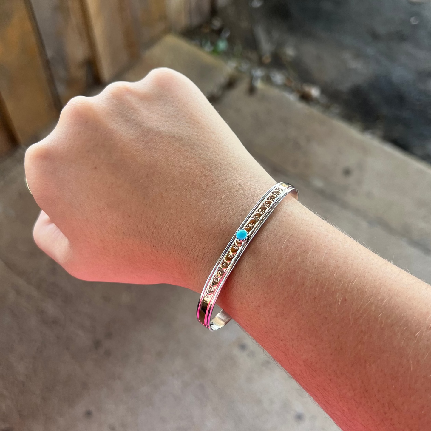 Genuine Turquoise 14KT Gold Filled Sterling Silver Cuff Bracelet