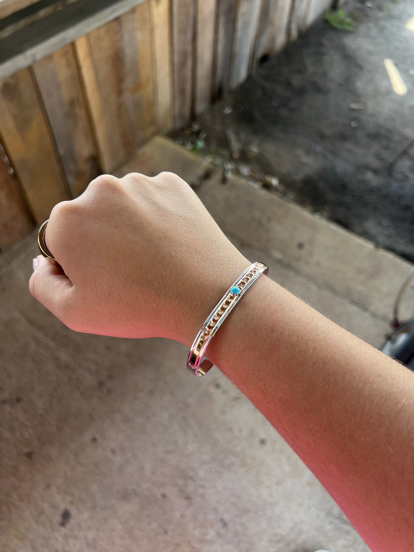 Genuine Turquoise 14KT Gold Filled Sterling Silver Cuff Bracelet