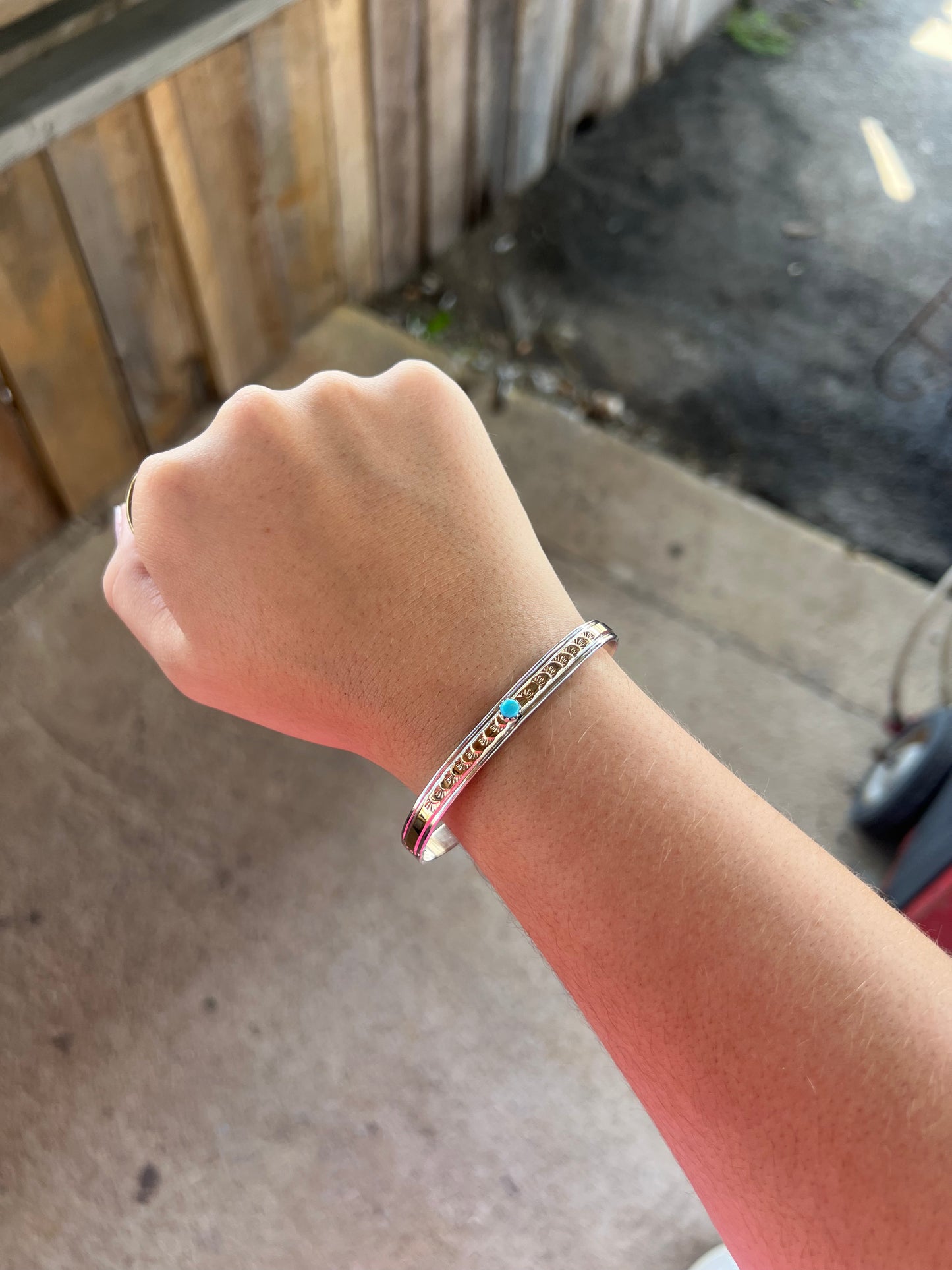 Genuine Turquoise 14KT Gold Filled Sterling Silver Cuff Bracelet