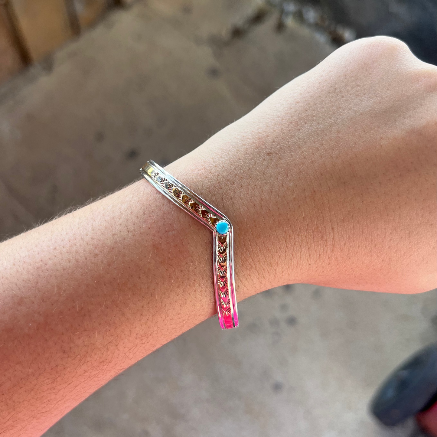 Genuine Turquoise 14KT Gold Filled Sterling Silver Sweater Cuff Bracelet