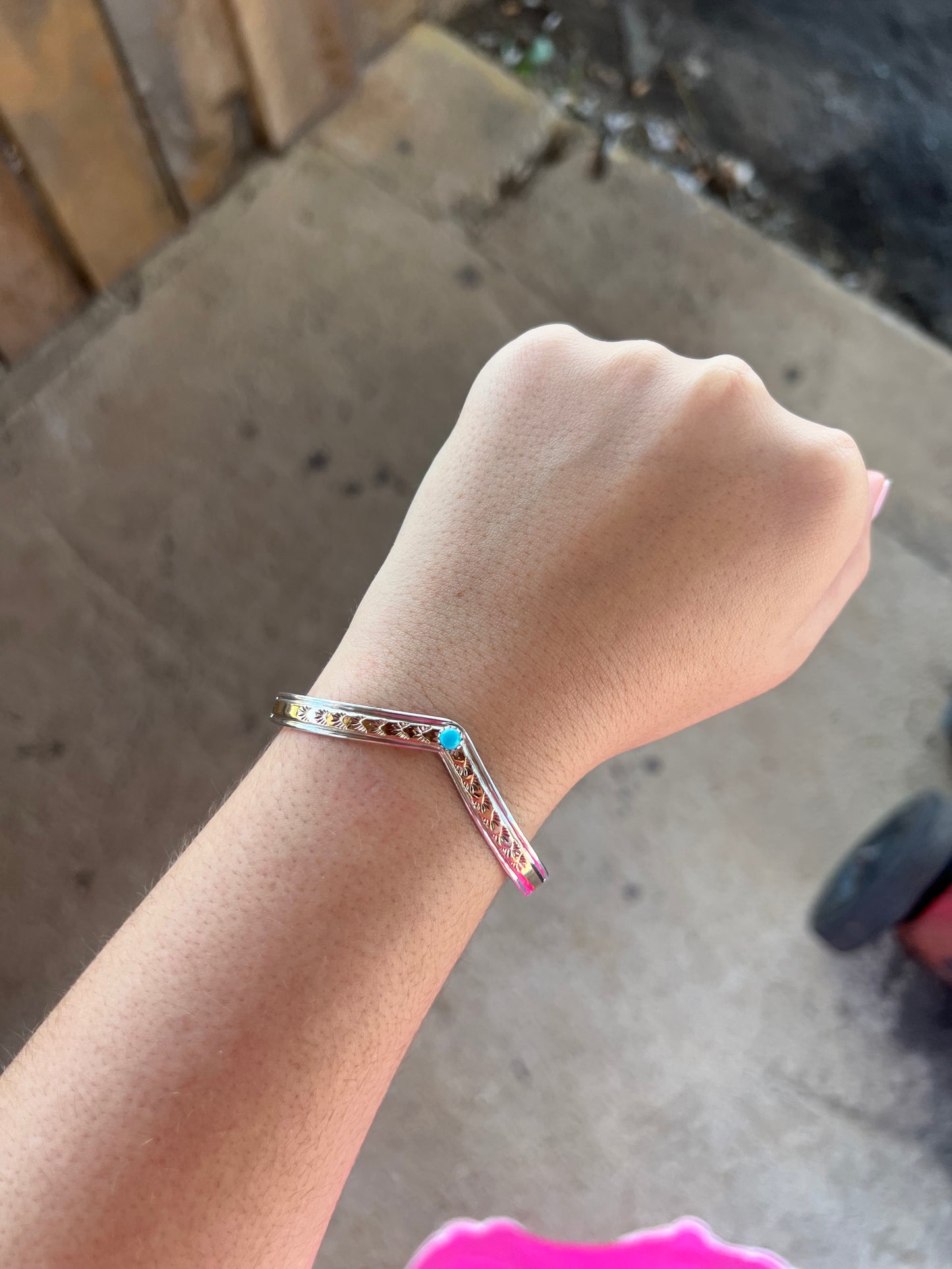 Genuine Turquoise 14KT Gold Filled Sterling Silver Sweater Cuff Bracelet