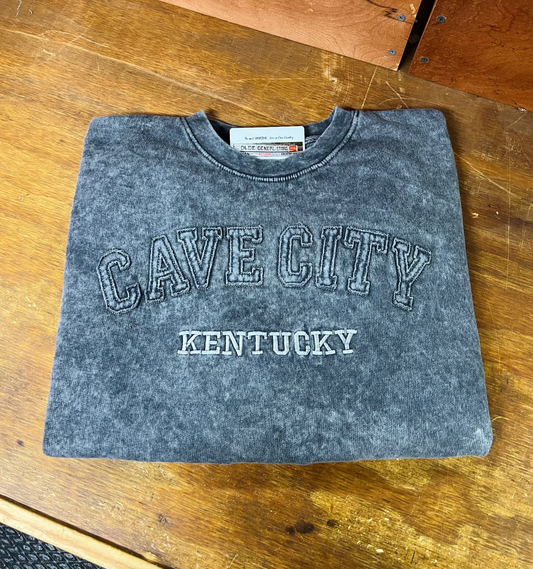 Cave City Kentucky Black Acid Wash Crewneck