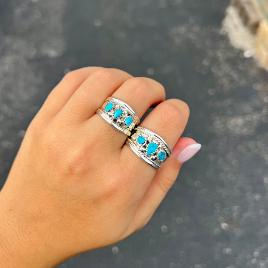 Three Stone Authentic Turquoise Ring