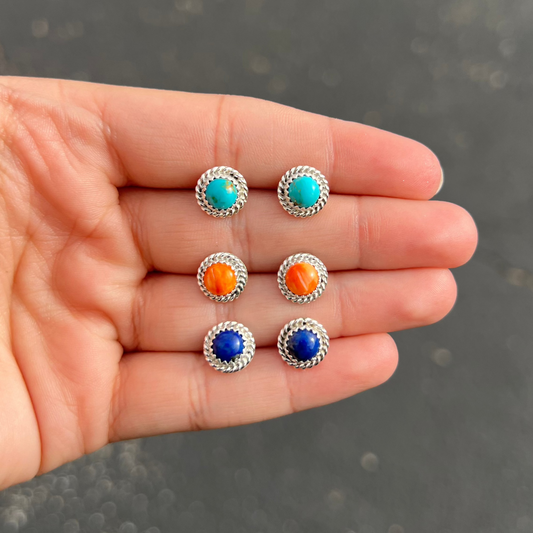 Authentic Round Turquoise, Spiny Oyster, Lapis Studs