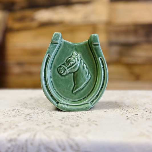 Vintage McCoy Green Horseshoe Good Luck Wall Pocket Planter