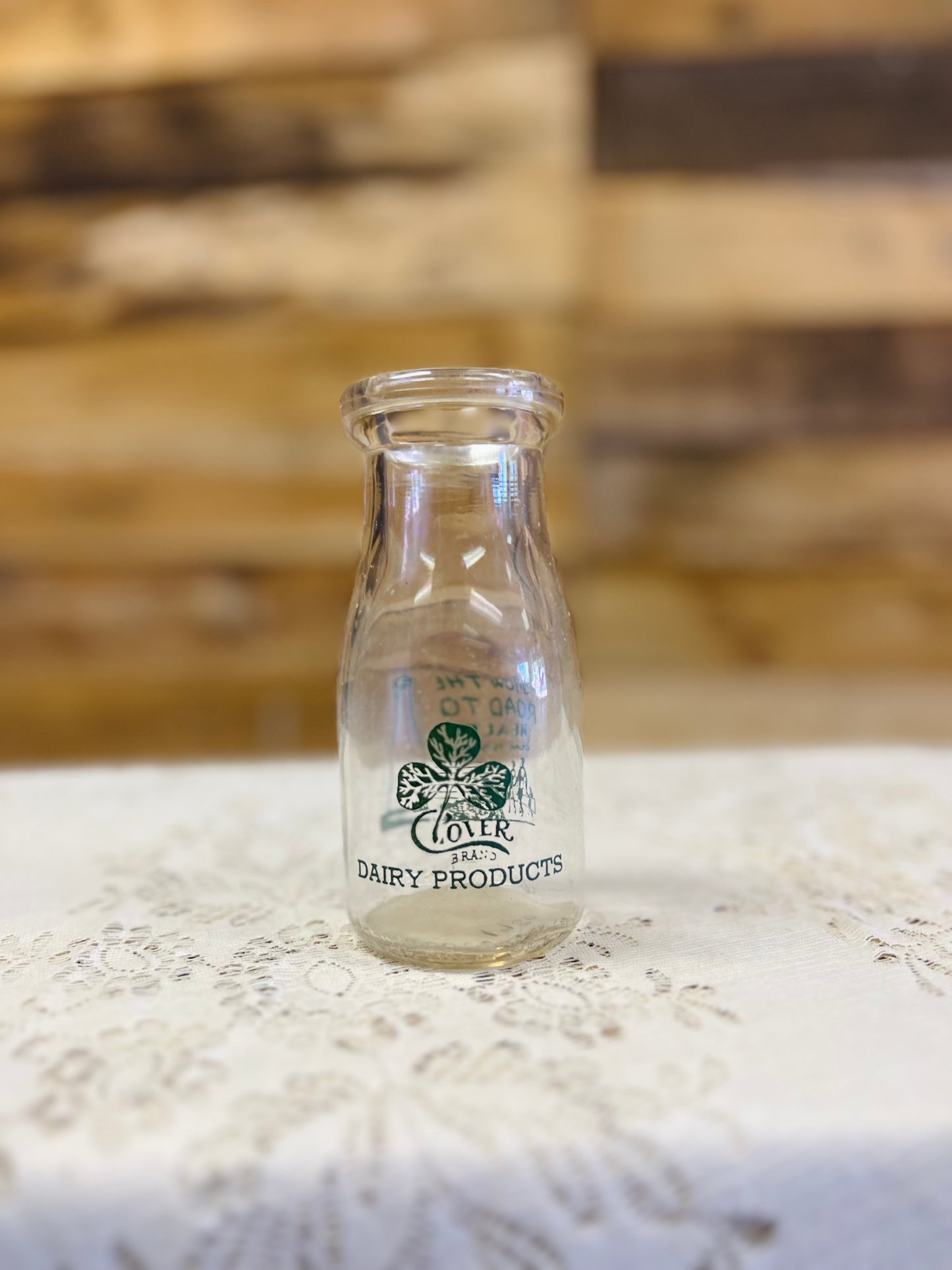 Vintage Clover Dairy Half Pint Bottle "Follow The Road To Health"