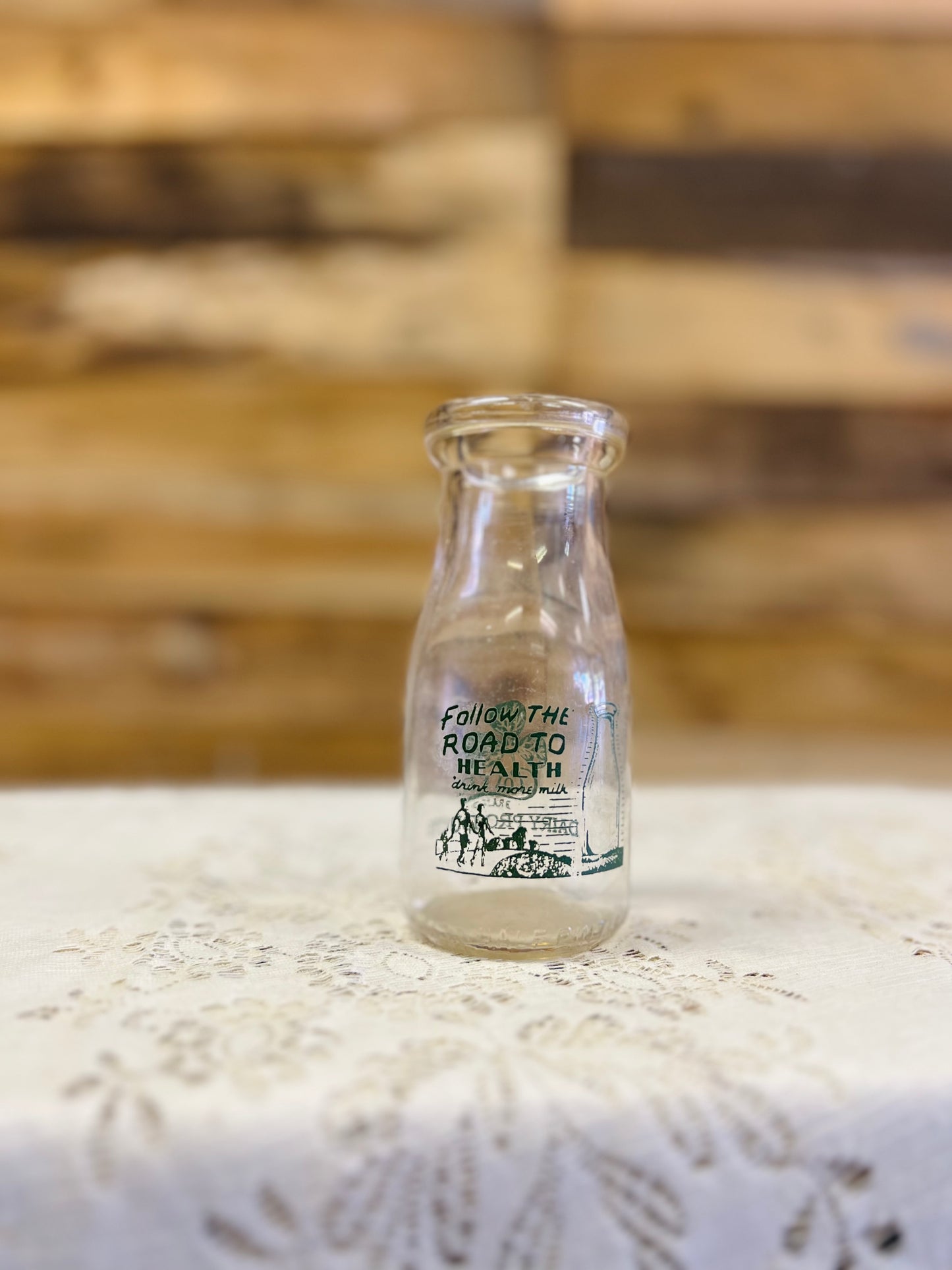 Vintage Clover Dairy Half Pint Bottle "Follow The Road To Health"