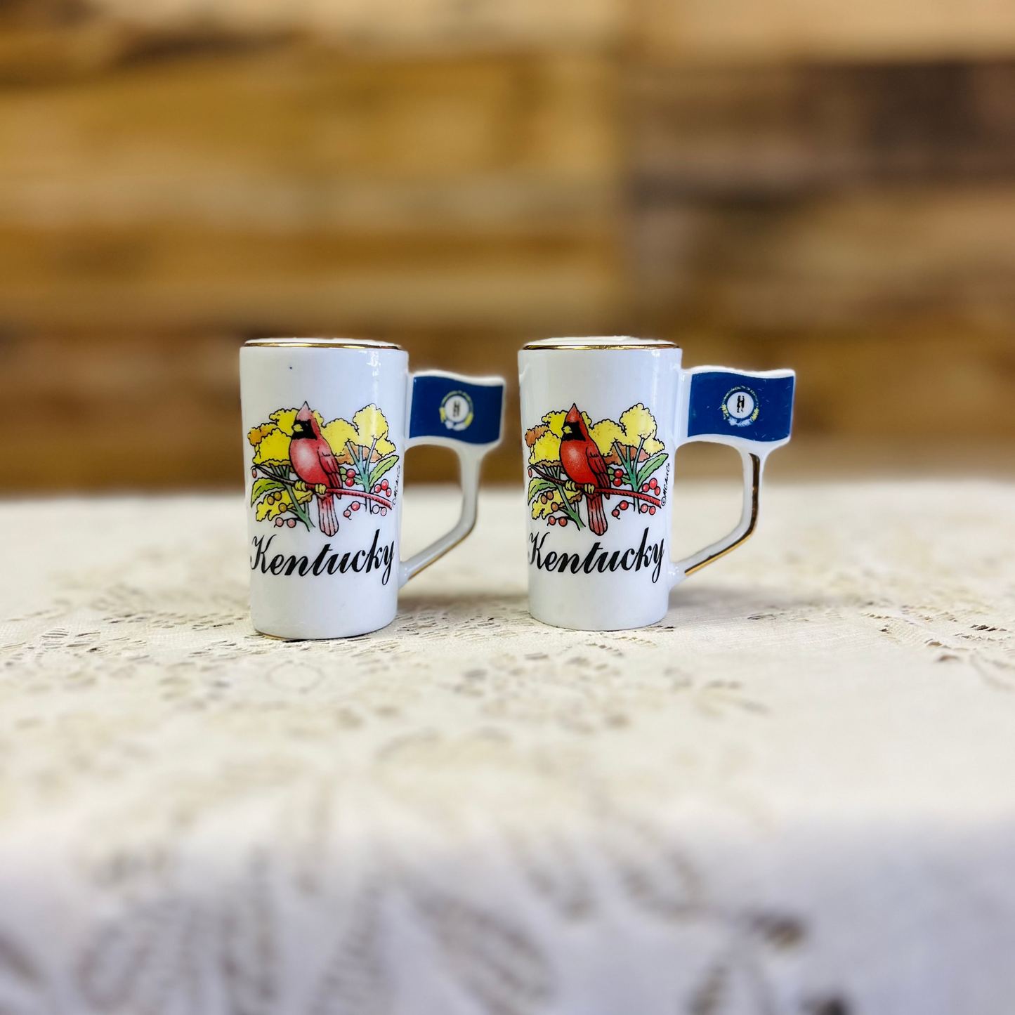 Kentucky Salt and Pepper Set - Cardinal & Flag