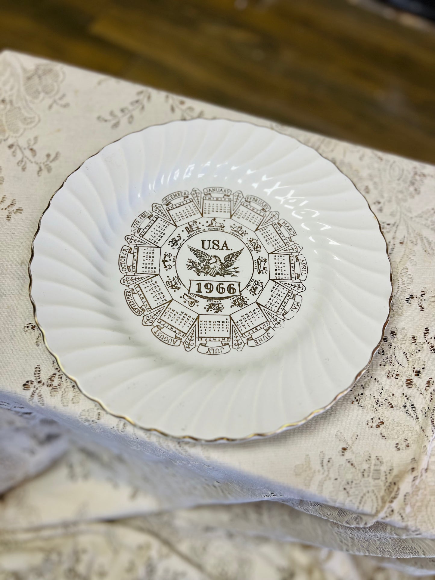 Vintage 1966 Calendar Plate Sheffield USA Eagle Zodiac Plate