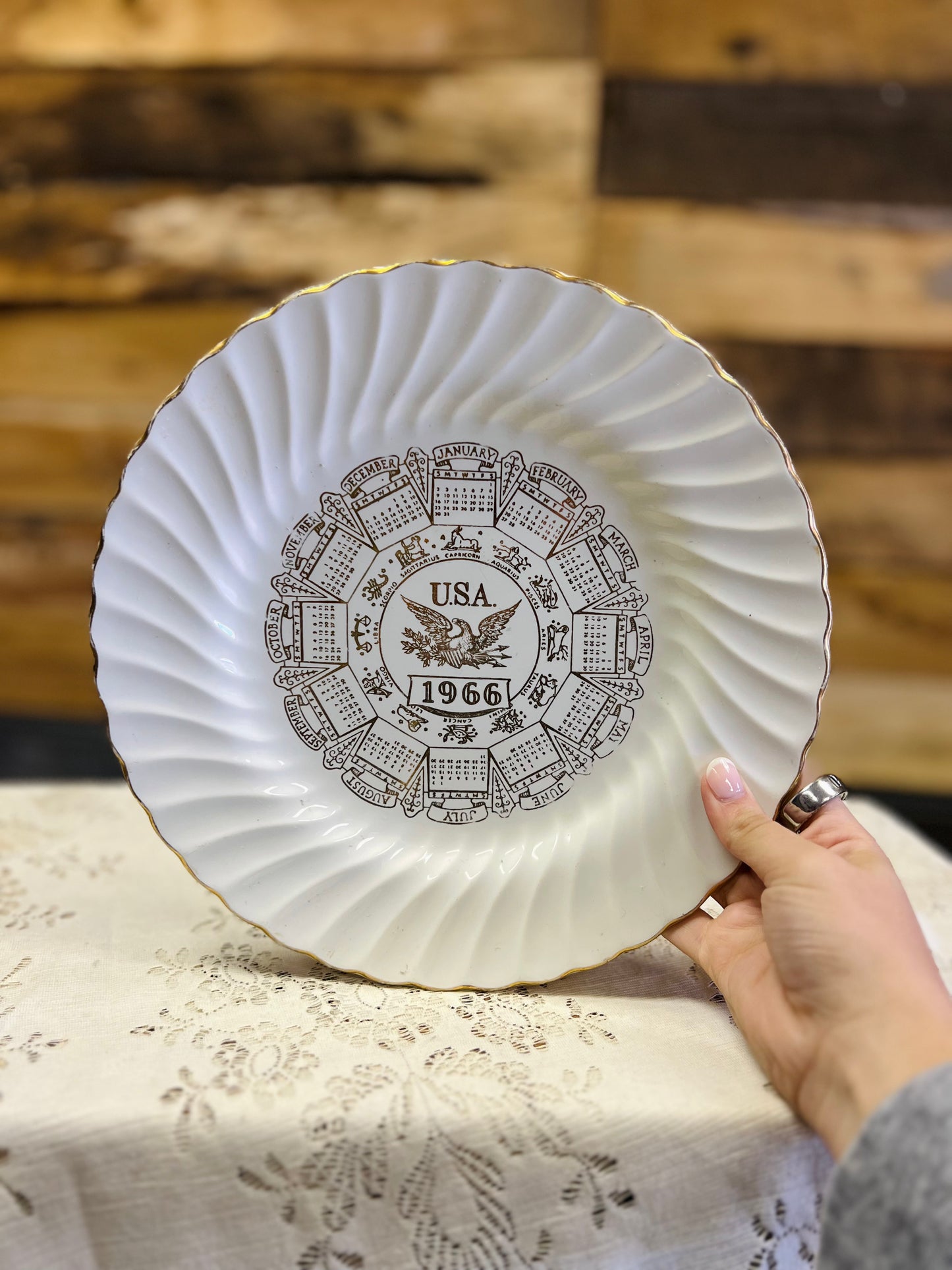 Vintage 1966 Calendar Plate Sheffield USA Eagle Zodiac Plate