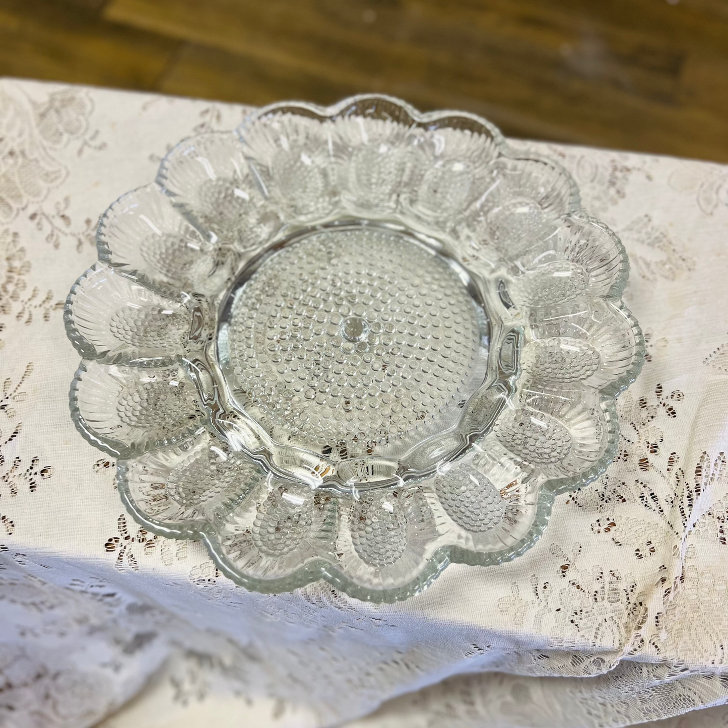 Vintage Indiana Glass Hobnail Clear Deviled Egg Tray Dish