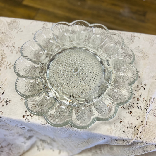 Vintage Indiana Glass Hobnail Clear Deviled Egg Tray Dish