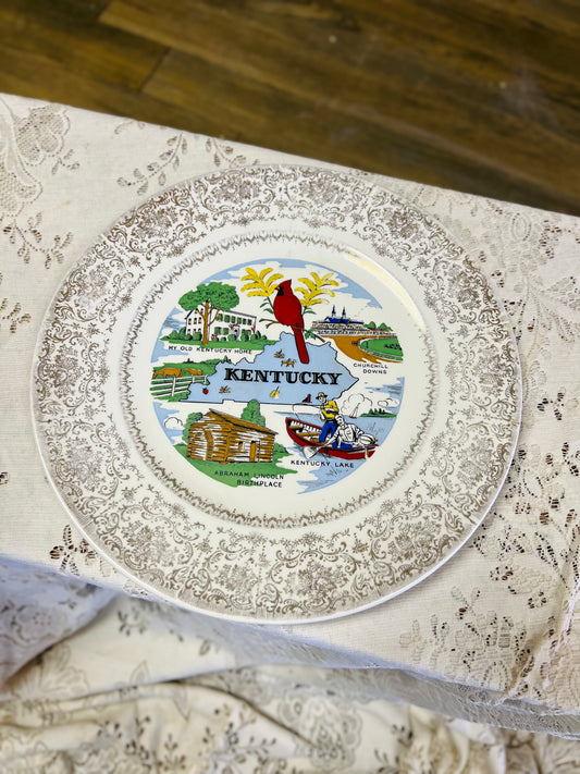 Vintage Kentucky Souvenir Plate - Outline, Cardinal, Goldenrod
