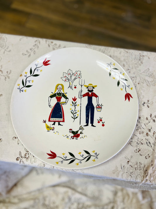 Vintage Rhythm Homer Laughlin Farm Couple Folk Art Plate