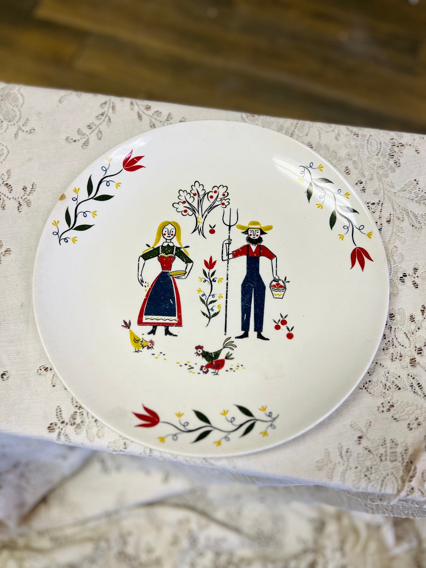 Vintage Rhythm Homer Laughlin Farm Couple Folk Art Plate