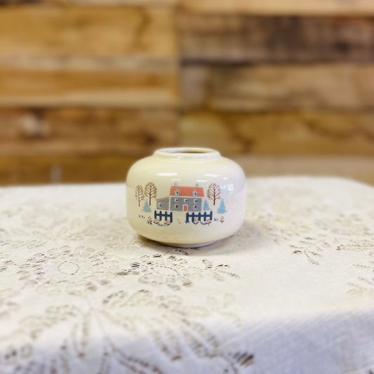 Vintage Ceramic Homestead Scene Decorative Jar