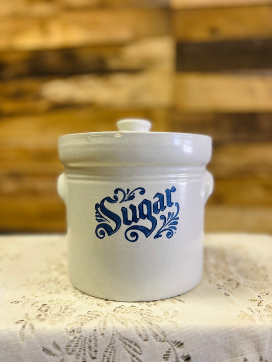 Vintage Pfaltzgraff Yorktowne Stoneware Blue and White "Sugar" Canister Jar