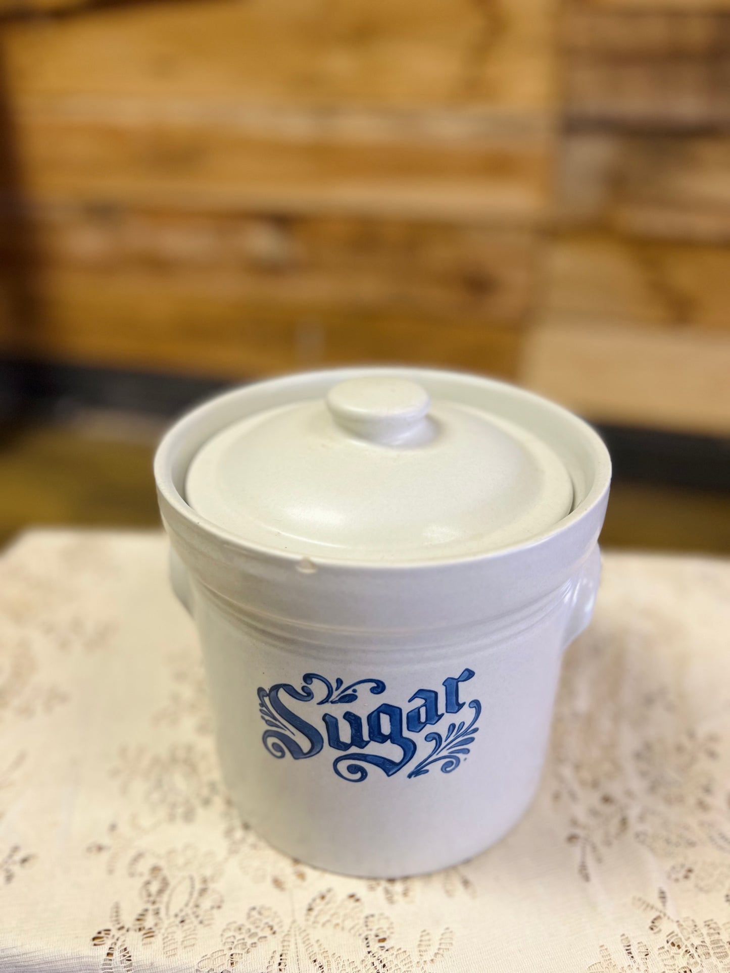 Vintage Pfaltzgraff Yorktowne Stoneware Blue and White "Sugar" Canister Jar