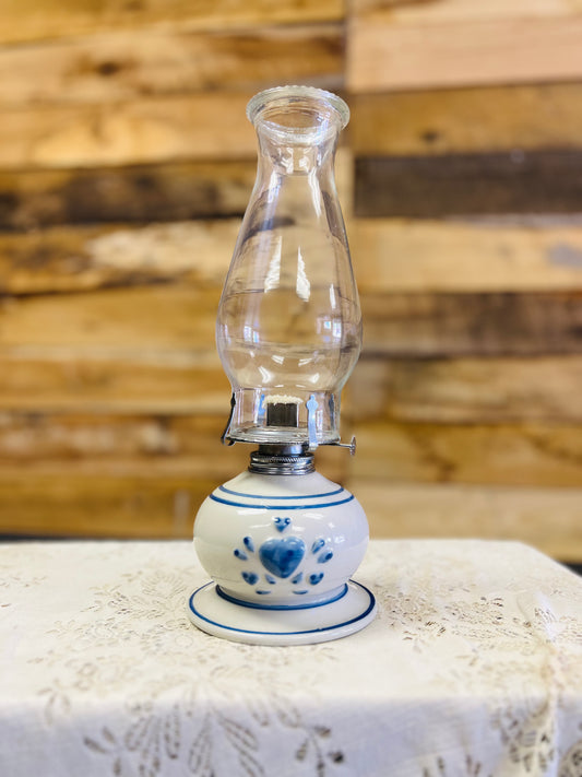 Vintage Lamplight Farms Oil Lamp with Blue Heart