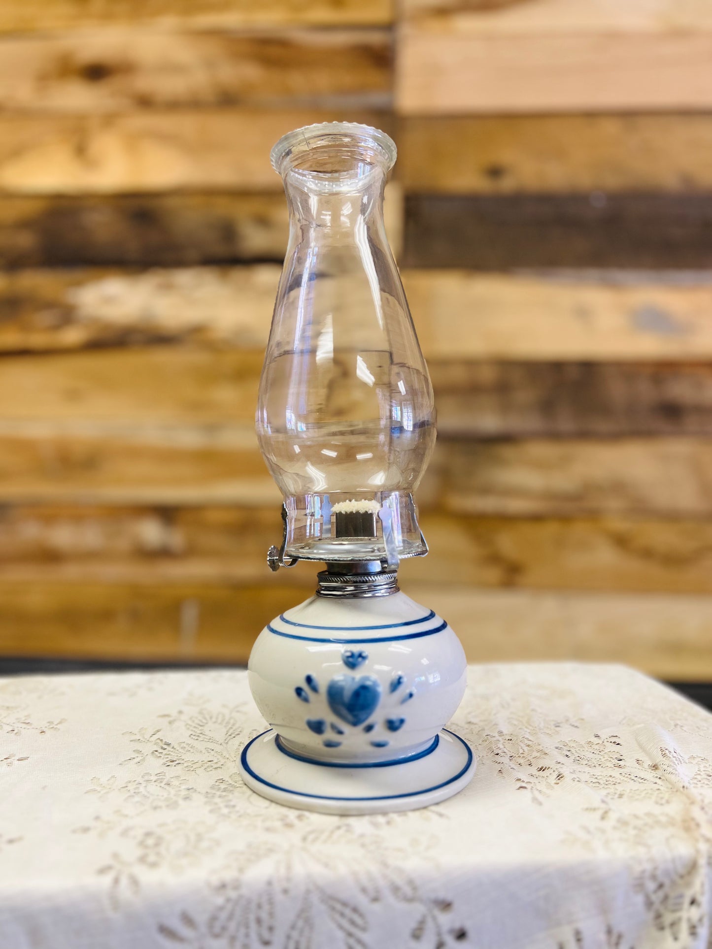 Vintage Lamplight Farms Oil Lamp with Blue Heart