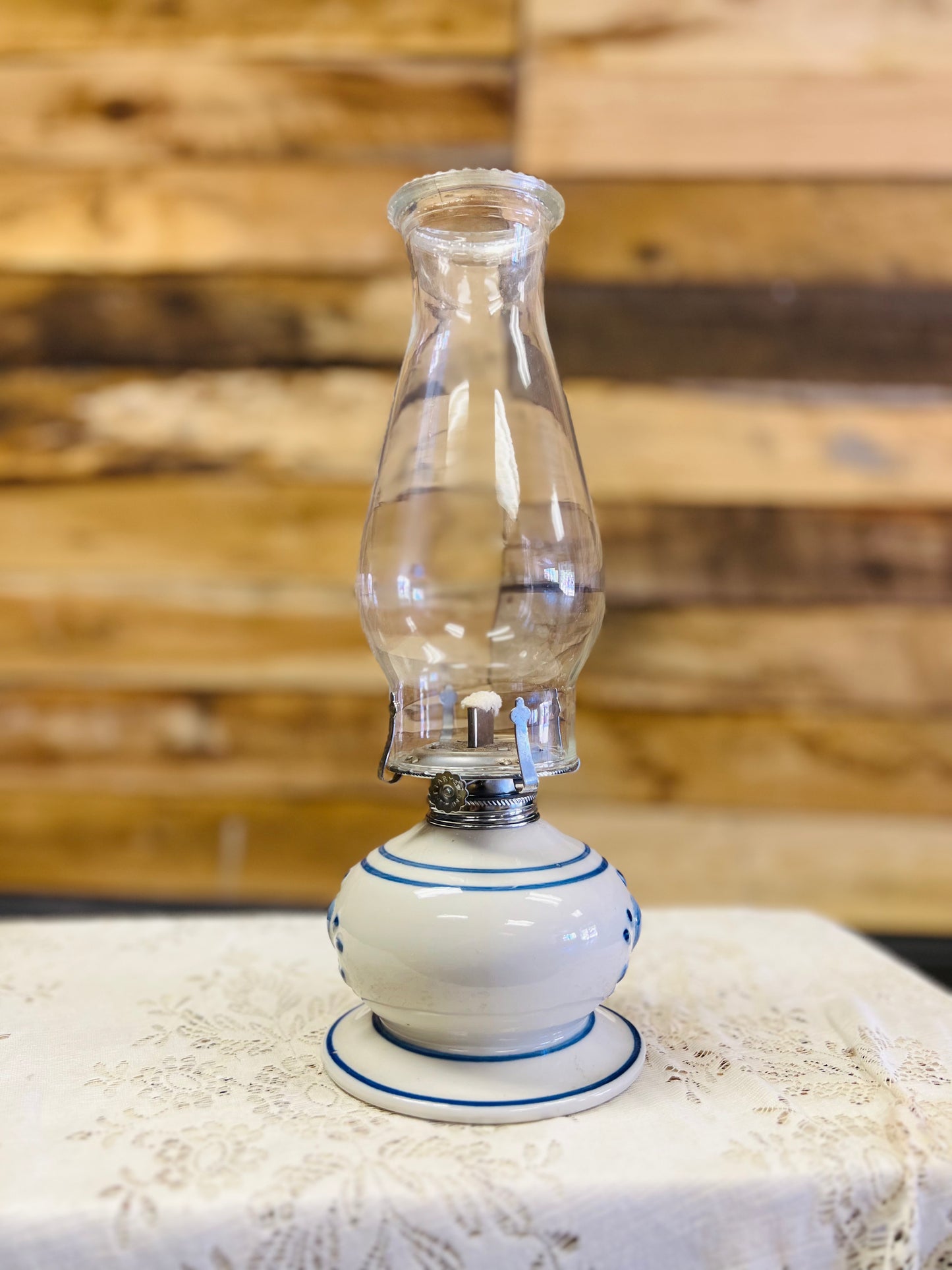 Vintage Lamplight Farms Oil Lamp with Blue Heart