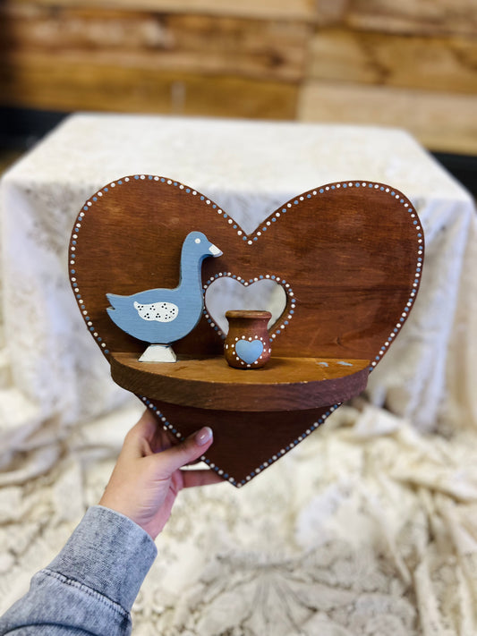 Vintage Heart Cutout Goose Wood Wall Decor
