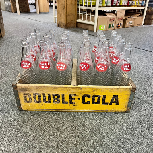 Vintage Yellow Double Cola Wood Crate with 24 of 16oz Bottles Chattanooga TN