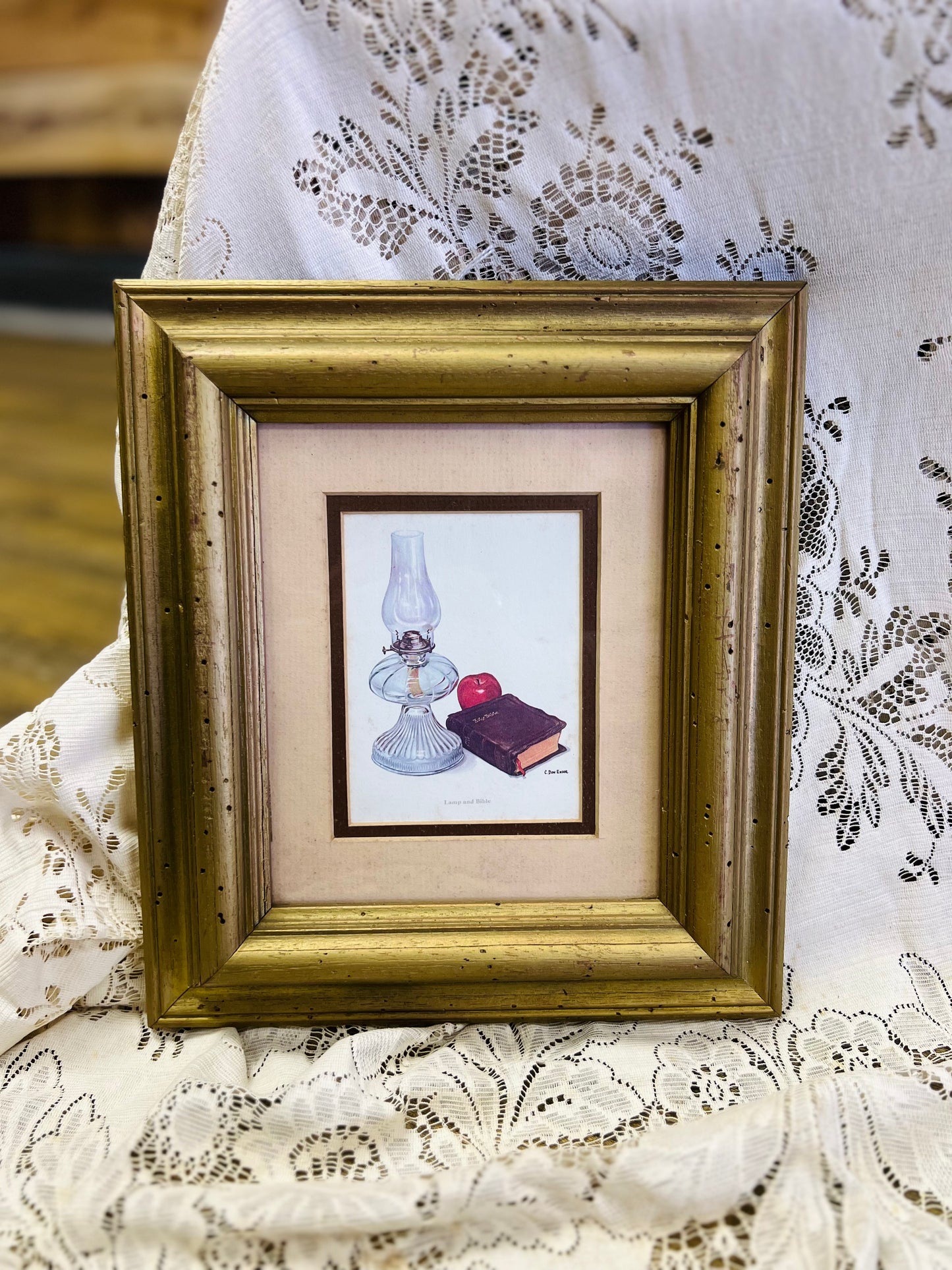 Vintage Lamp and Bible Framed Print