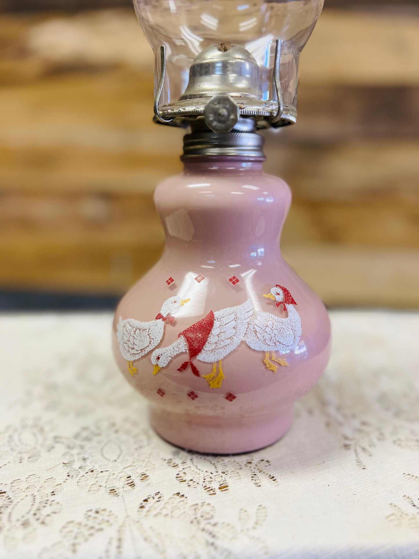 Vintage Kaadan Ltd Duck Geese Pink Oil Lamp