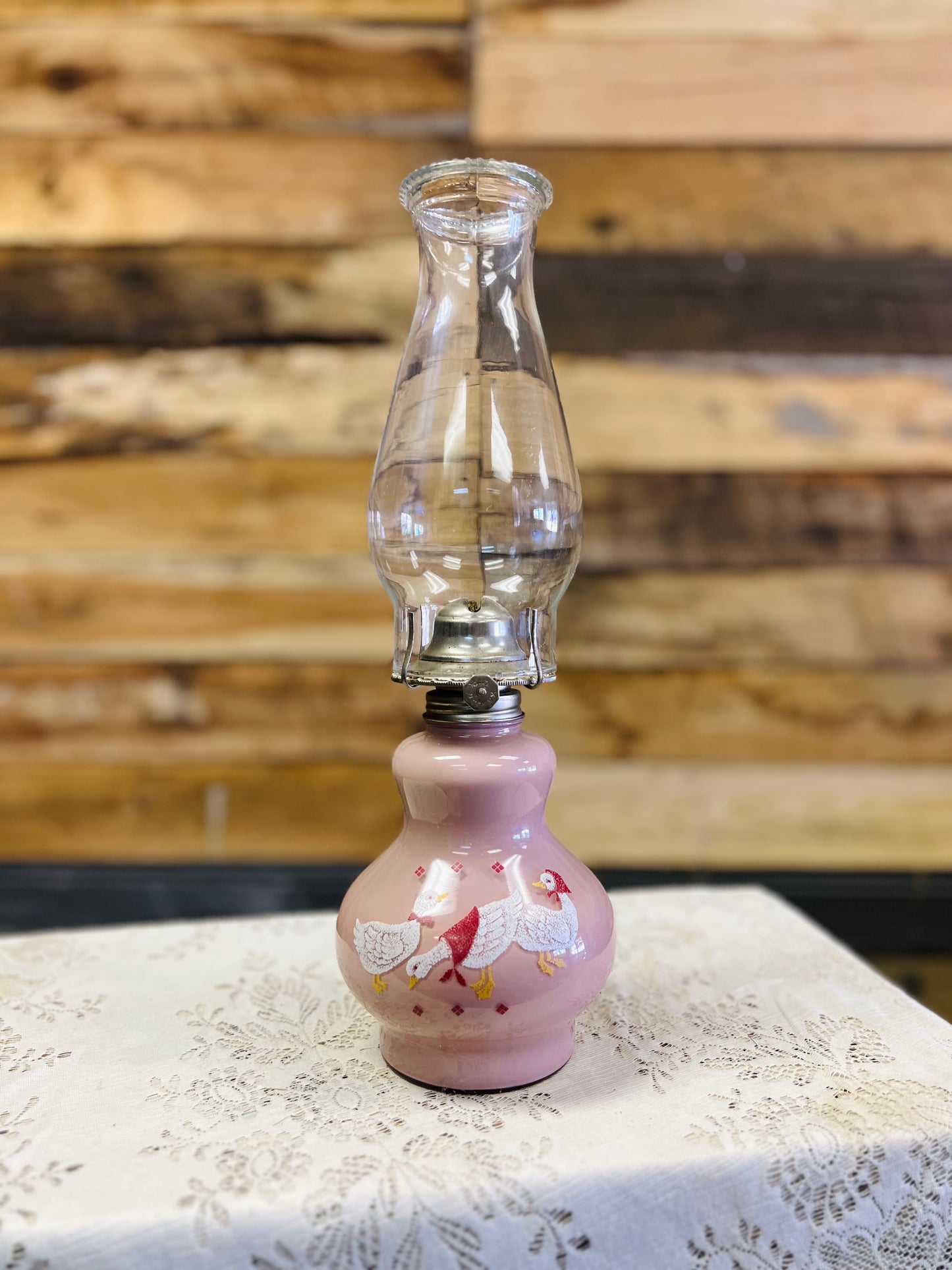 Vintage Kaadan Ltd Duck Geese Pink Oil Lamp