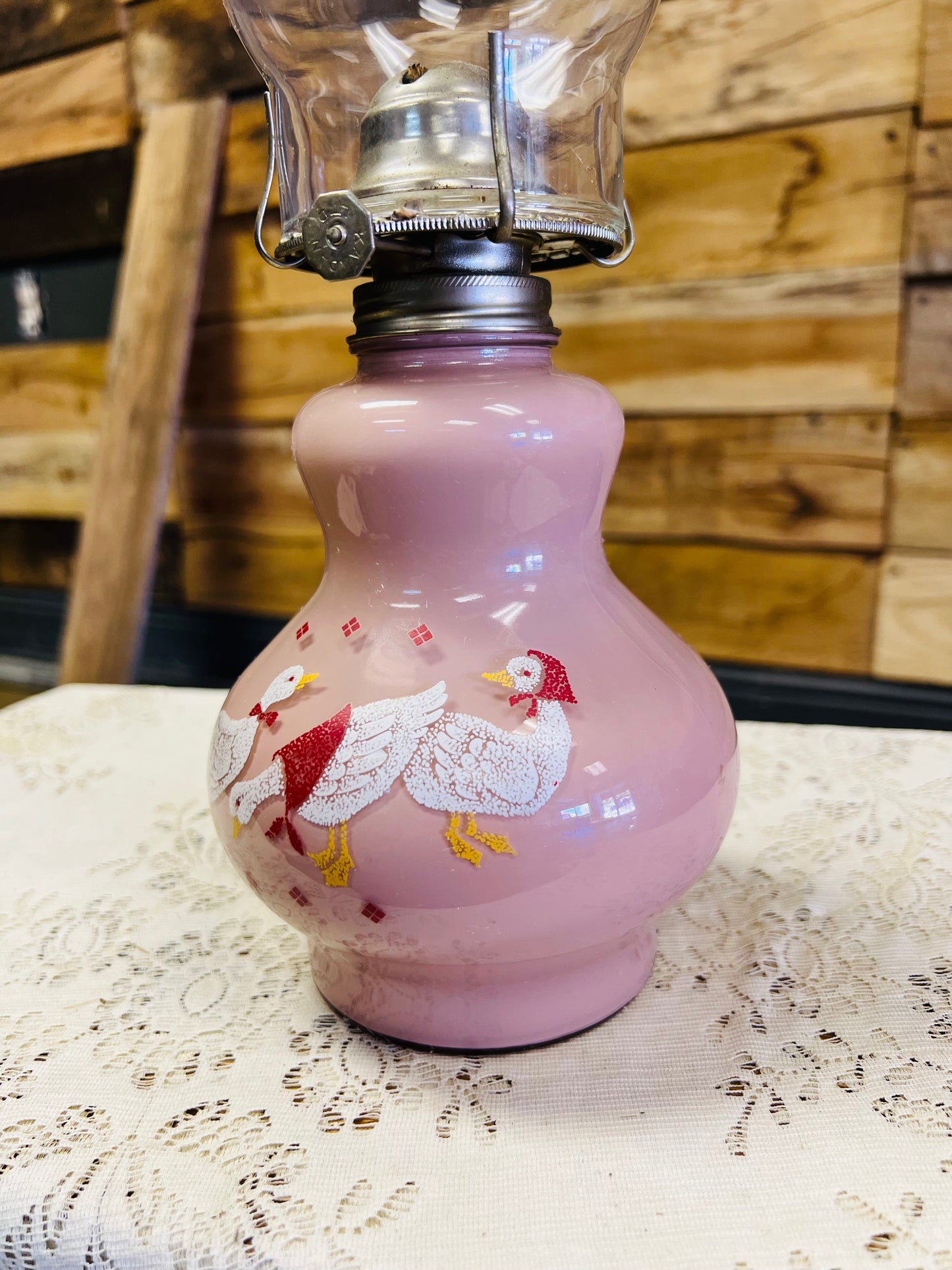 Vintage Kaadan Ltd Duck Geese Pink Oil Lamp