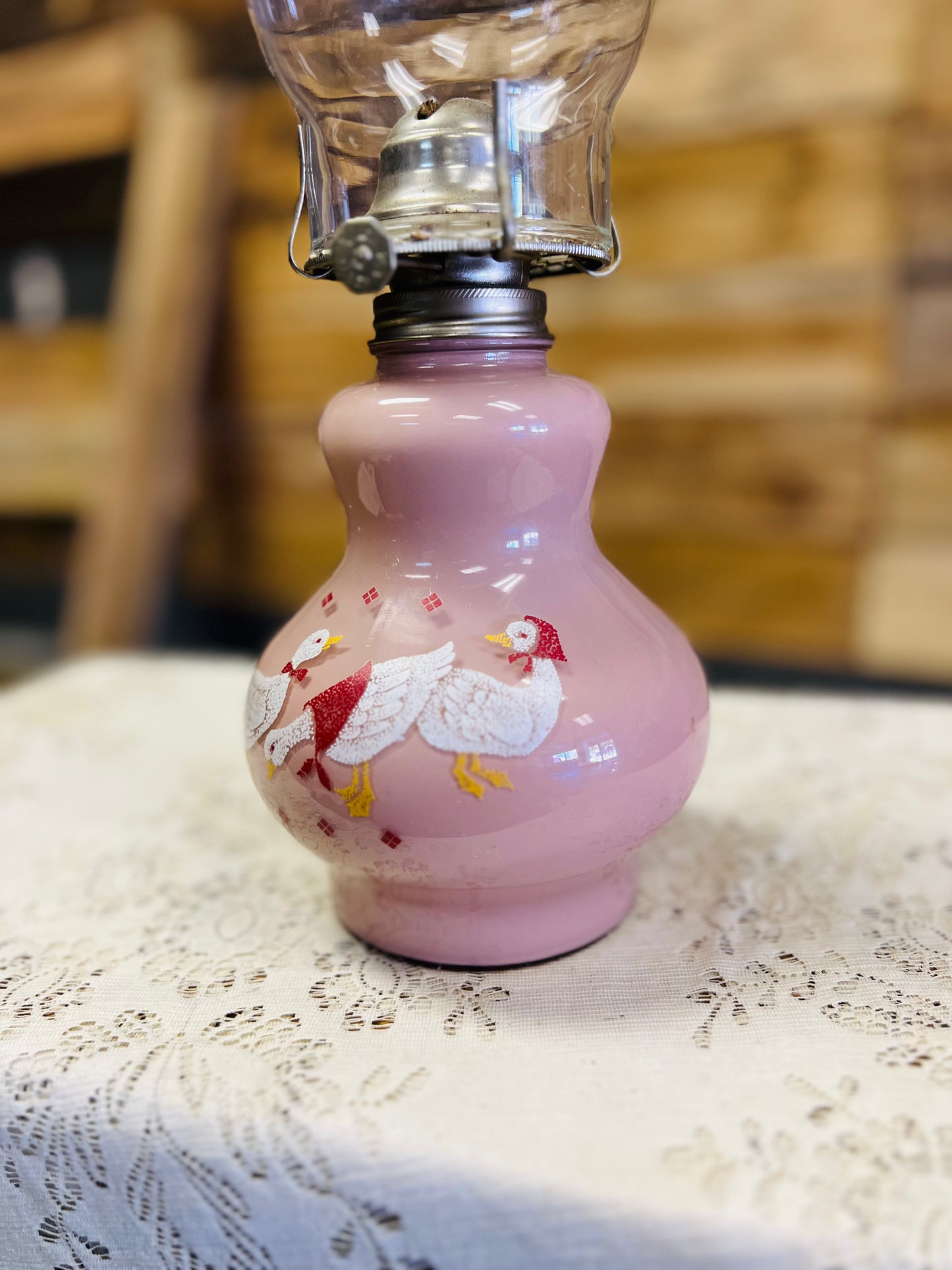 Vintage Kaadan Ltd Duck Geese Pink Oil Lamp