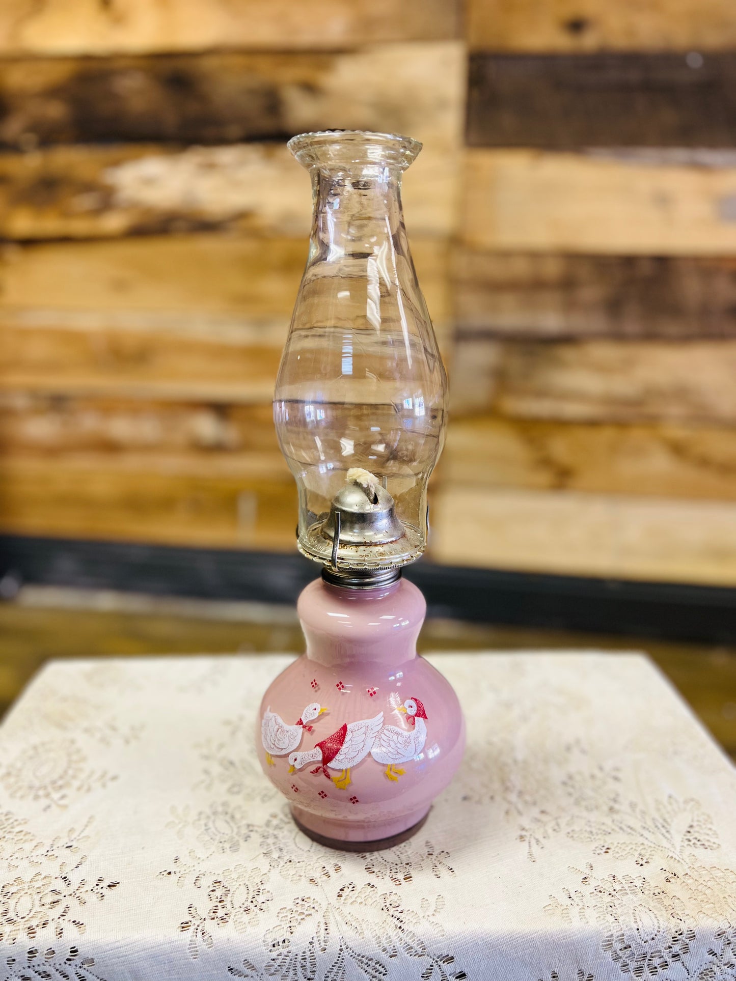 Vintage Kaadan Ltd Duck Geese Pink Oil Lamp