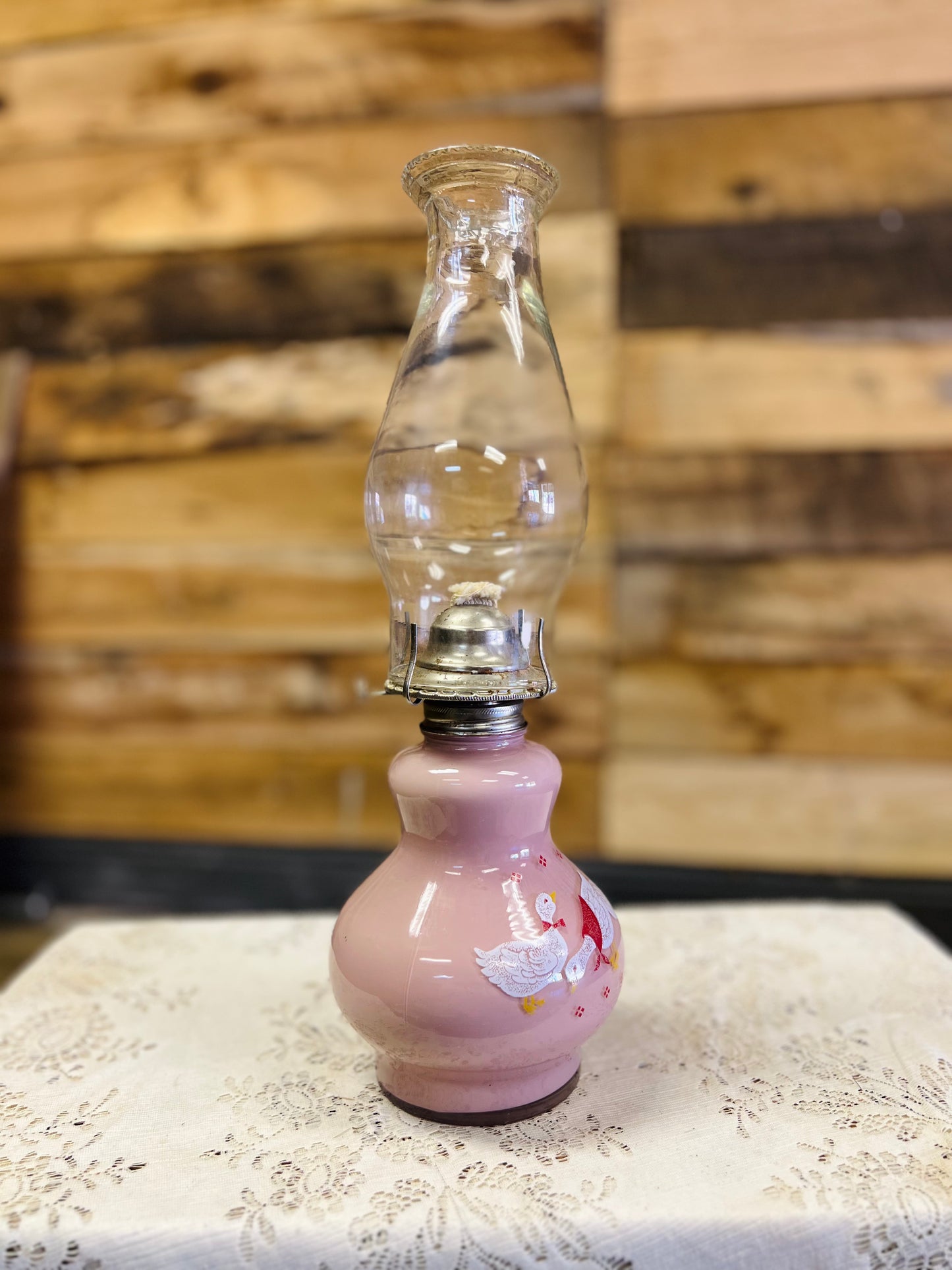 Vintage Kaadan Ltd Duck Geese Pink Oil Lamp