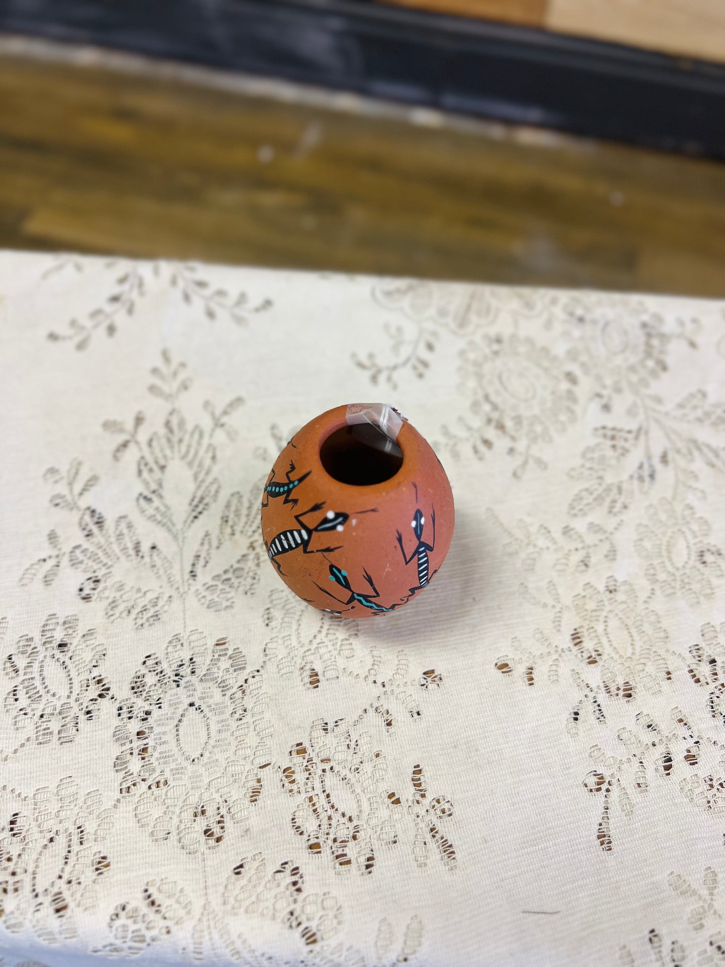 Vintage Native American Handmade and Painted Jemez Pottery Small Lizard Vase