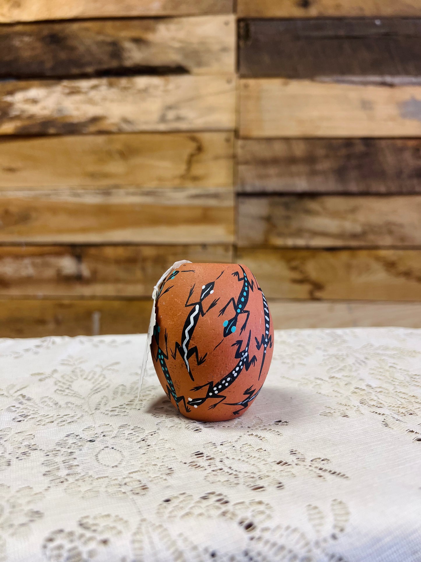 Vintage Native American Handmade and Painted Jemez Pottery Small Lizard Vase