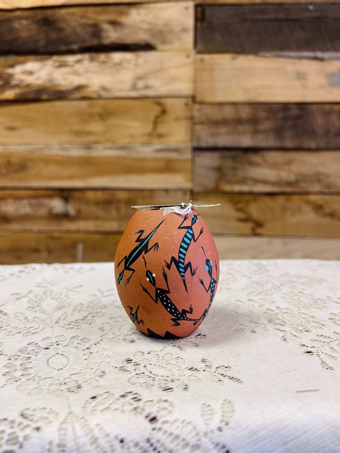 Vintage Native American Handmade and Painted Jemez Pottery Small Lizard Vase