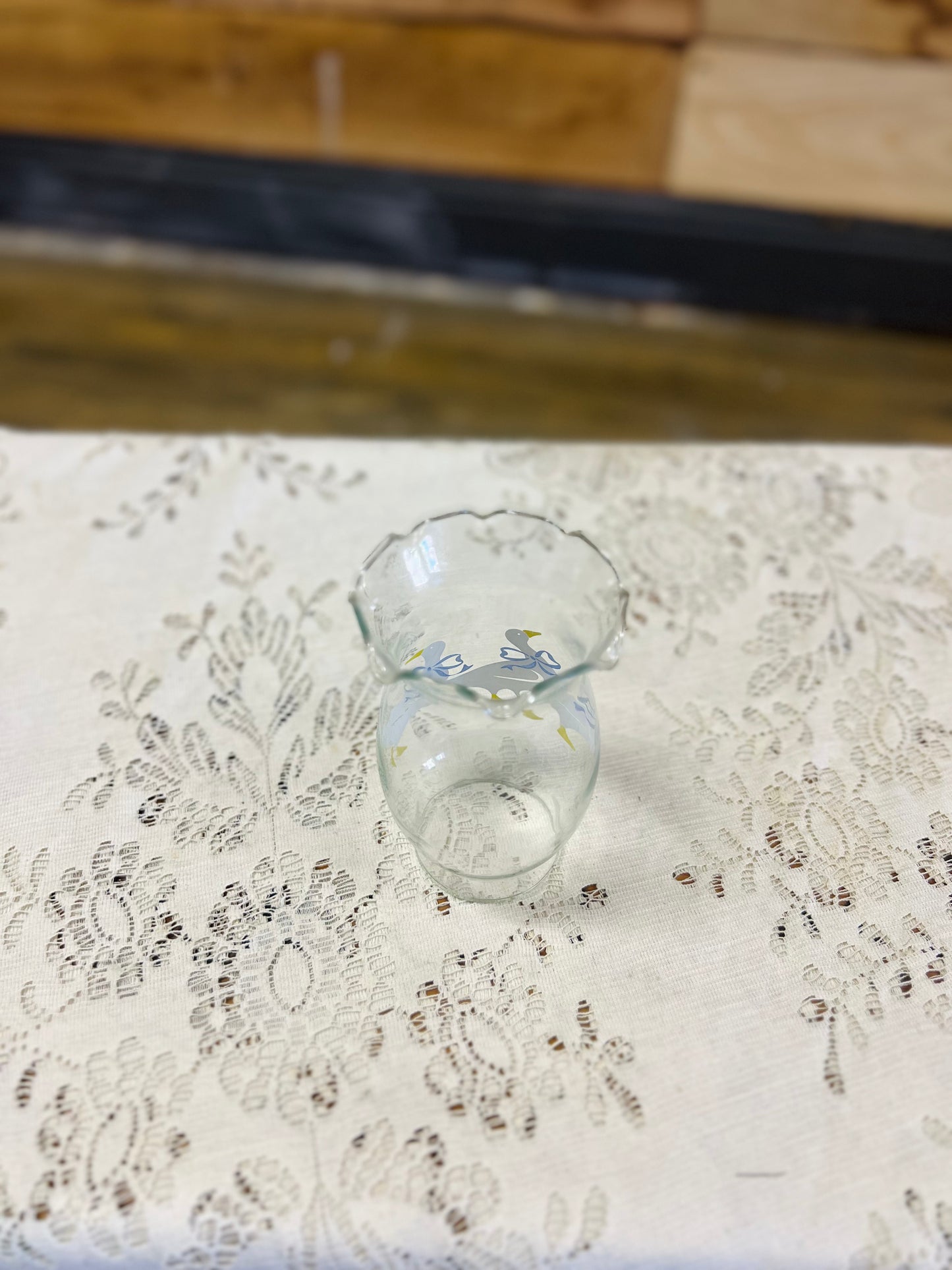 Vintage Country Geese with Blue Bows Glass Hurricane Shade