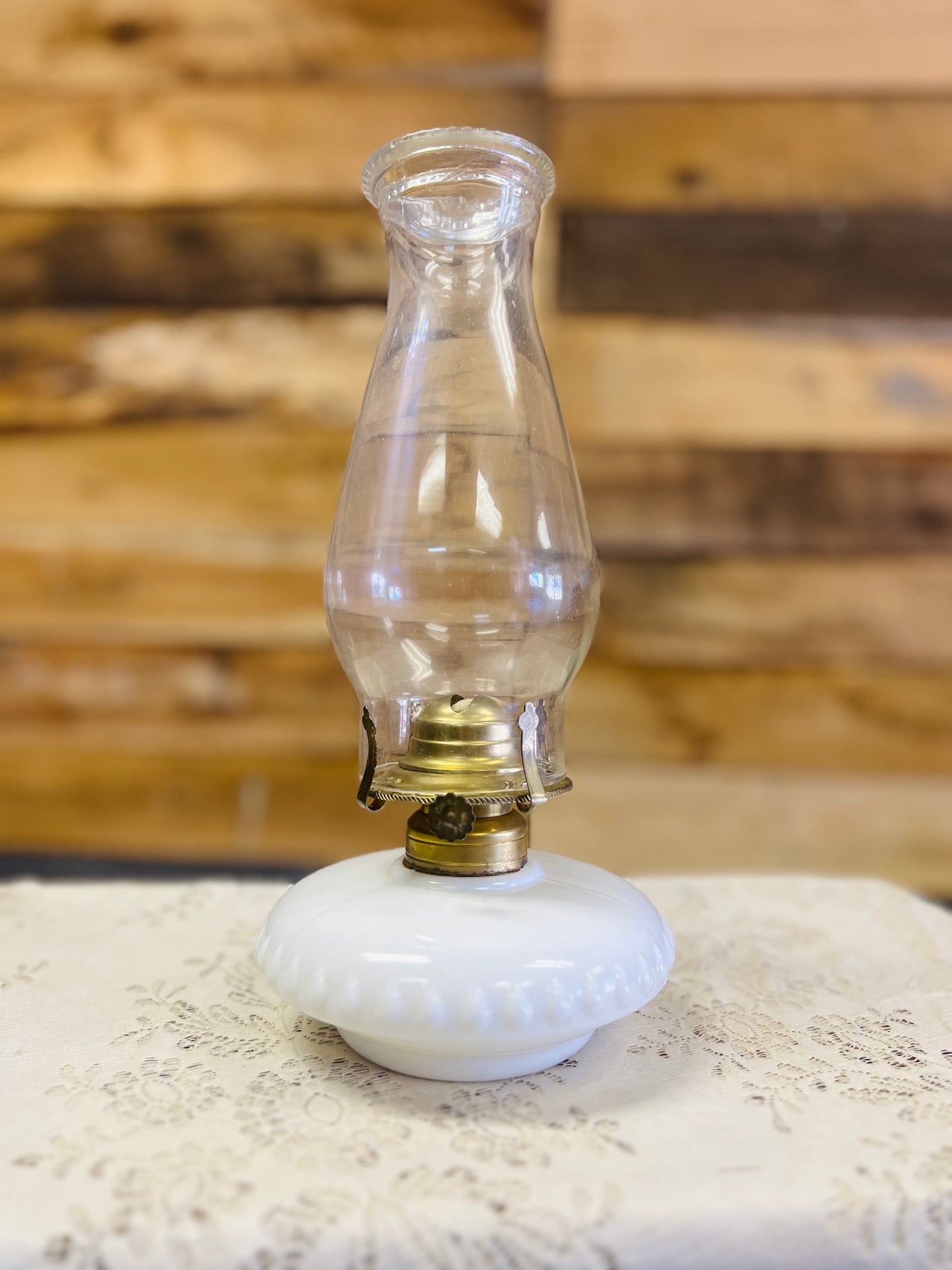 Milk Glass Base Oil Lamp