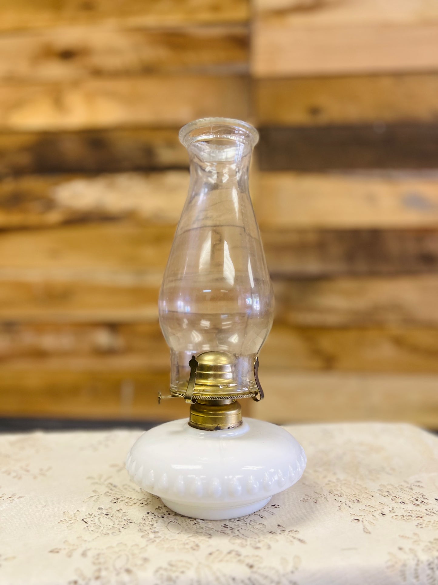 Milk Glass Base Oil Lamp