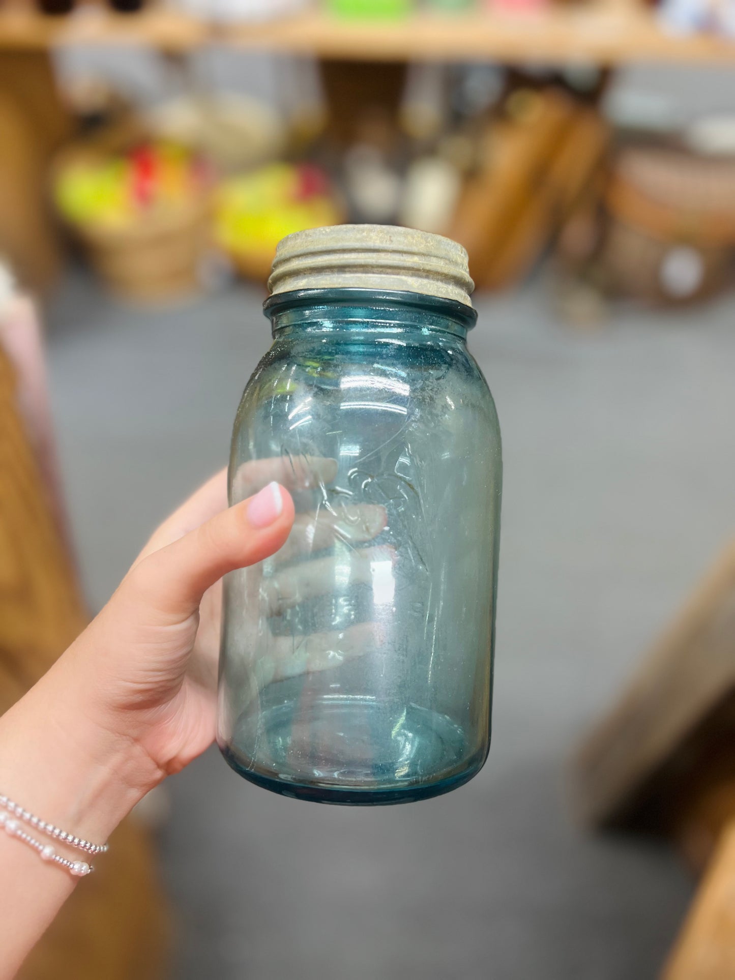 Vintage Ball Perfect Mason Aqua Blue Quart Jar #5 with lid 1910-1923